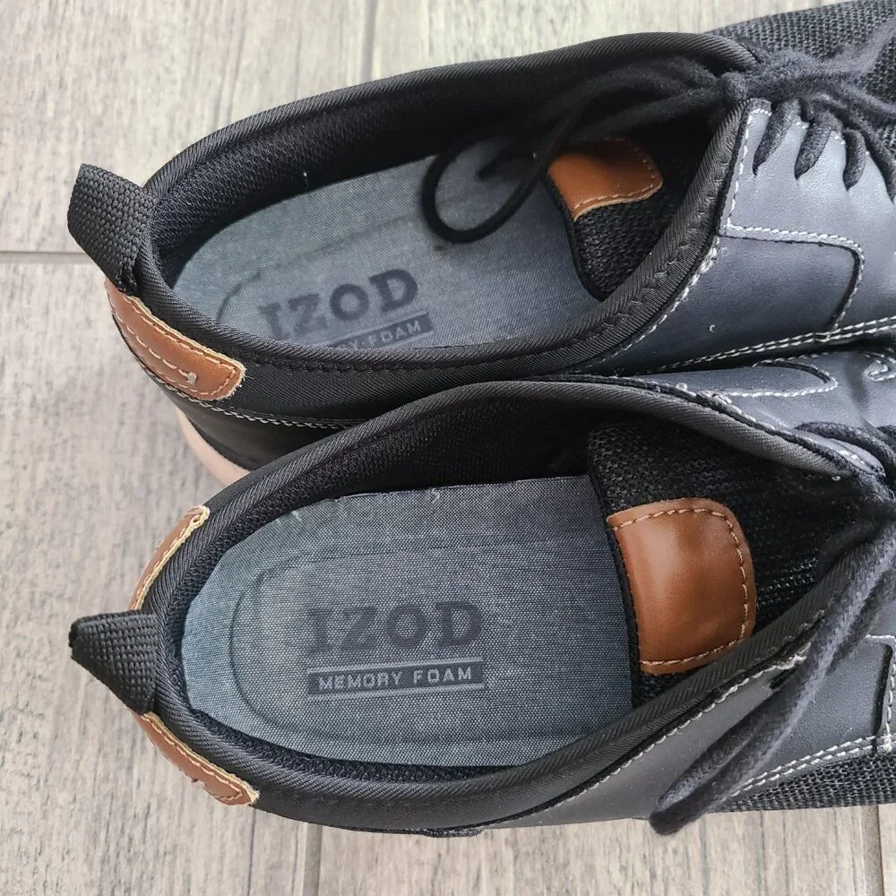IZOD mens memory foam drift black knit casual oxford style lace up shoes size 11